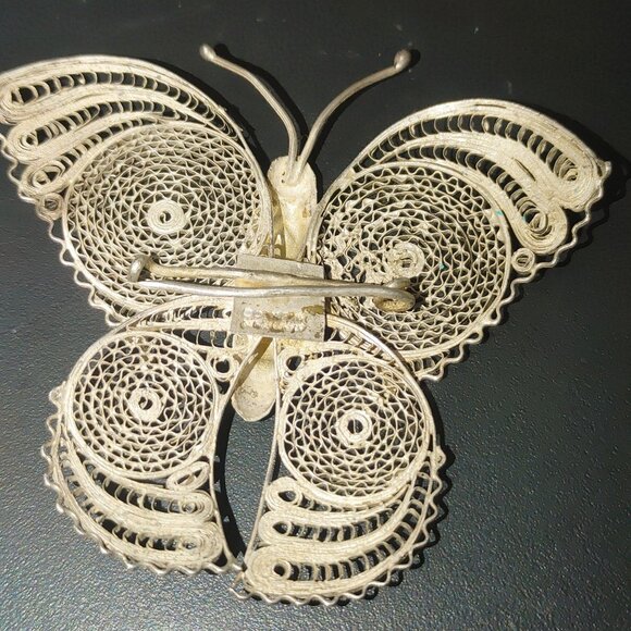 Mexican 925 Silver Fine Filigree Butterfly Vintage Brooch Pin - Picture 11 of 14